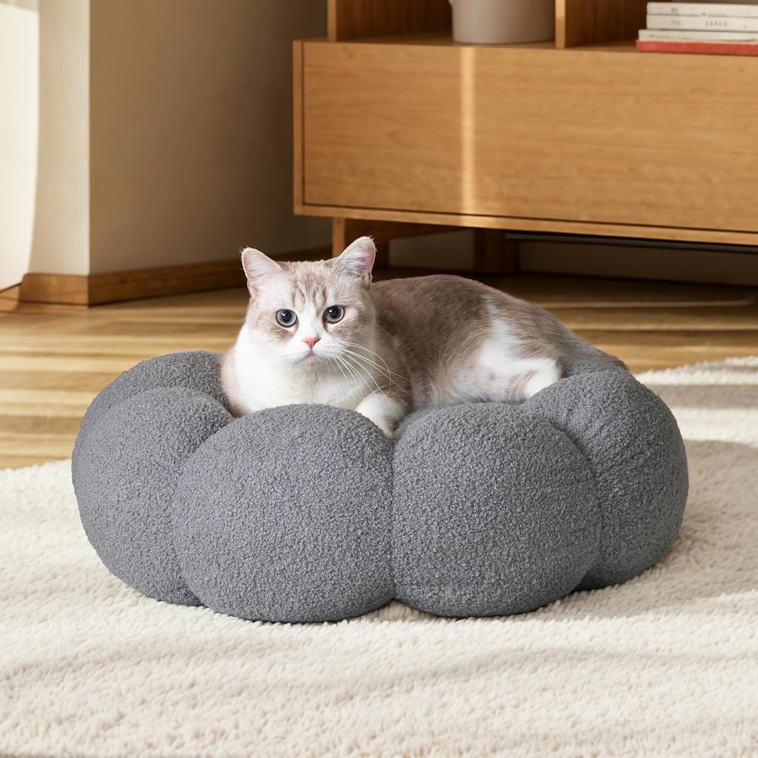 Pet Calming Fluffy Donut Plush Round Cuddler Bed