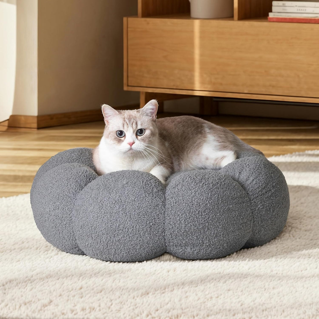 Pet Calming Fluffy Donut Plush Round Cuddler Bed